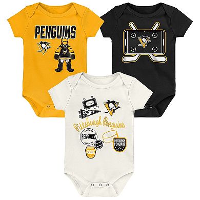Infant & Newborn Outerstuff Pittsburgh Penguins Littlest Player Three-Pack Bodysuit Set