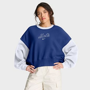 Women's Nike Royal/White New York Mets Oversized High Hip Fleece Sweatshirt