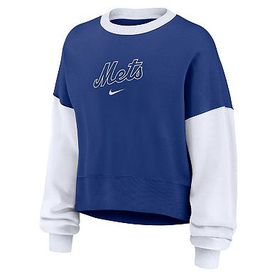 Women's Nike Royal/White New York Mets Oversized High Hip Fleece Sweatshirt
