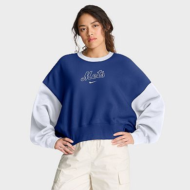 Women's Nike Royal/White New York Mets Oversized High Hip Fleece Sweatshirt