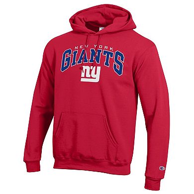 Men's Champion Red New York Giants Powerblend Arch over Logo Hoodie