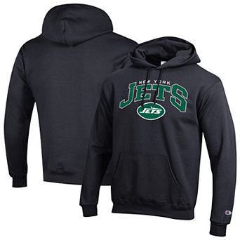 Men's Champion Black New York Jets Powerblend Arch over Logo Hoodie