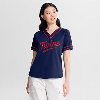 Women's Fanatics Navy Minnesota Twins Diva Race Ahead Raglan V-Neck T-Shirt