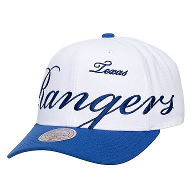 Unisex Mitchell & Ness White/Royal Texas Rangers XL Script Pro Crown Snapback Hat