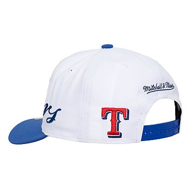 Unisex Mitchell & Ness White/Royal Texas Rangers XL Script Pro Crown Snapback Hat