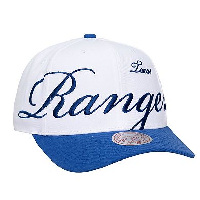 Unisex Mitchell & Ness White/Royal Texas Rangers XL Script Pro Crown Snapback Hat