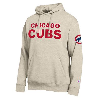 Men's Champion Oatmeal Chicago Cubs All Star Chenille Patch Hoodie
