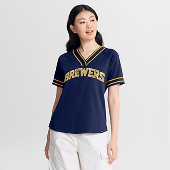 Women's Fanatics Navy Milwaukee Brewers Diva Race Ahead Raglan V-Neck T-Shirt
