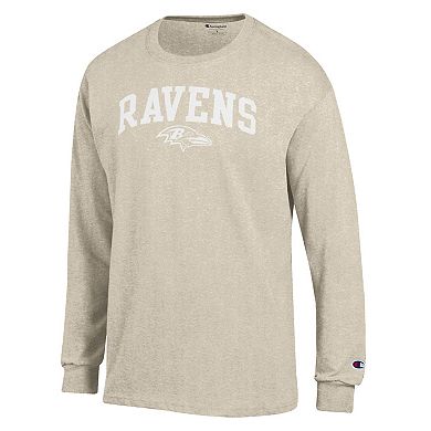 Men's Champion Heather Oatmeal Baltimore Ravens White Ink Jersey Long Sleeve T-Shirt