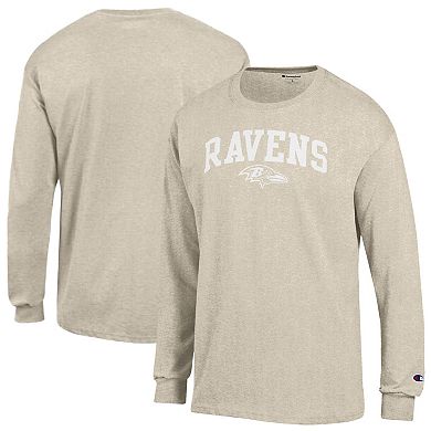 Men's Champion Heather Oatmeal Baltimore Ravens White Ink Jersey Long Sleeve T-Shirt