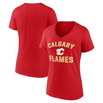 Women's Logo Athletic Red Calgary Flames Arch Victory V-Neck T-Shirt
