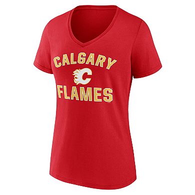 Women's Logo Athletic Red Calgary Flames Arch Victory V-Neck T-Shirt