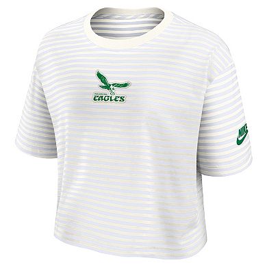 Women's Nike Yellow/Cream Philadelphia Eagles Striped Cropped T-Shirt