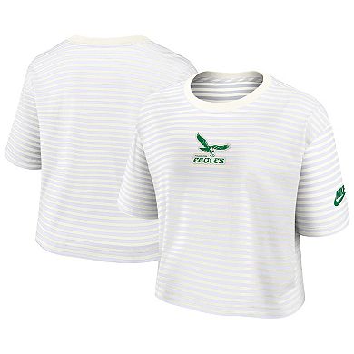 Women's Nike Yellow/Cream Philadelphia Eagles Striped Cropped T-Shirt