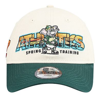 Youth New Era Stone/Green Athletics 2026 Spring Training Fan Pack Batter 9TWENTY Adjustable Hat