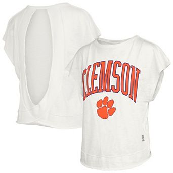 Women's Pressbox Cream Clemson Tigers Nelson Movement Open Back Slub T-Shirt