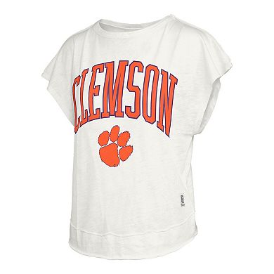 Women's Pressbox Cream Clemson Tigers Nelson Movement Open Back Slub T-Shirt