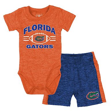 Infant Wes & Willy Orange Florida Gators Cloudy Yarn Bodysuit & Shorts Set