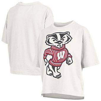 Women's Pressbox White Wisconsin Badgers Big Canvas Puff Castillo Motley T-Shirt