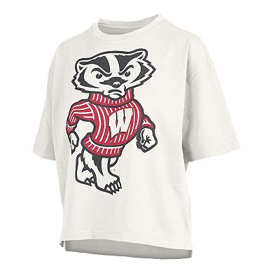 Women's Pressbox White Wisconsin Badgers Big Canvas Puff Castillo Motley Slub T-Shirt