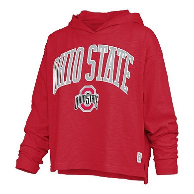 Women's Pressbox Scarlet Ohio State Buckeyes Nelson Arch Over Logo Long Sleeve Hooded Slub T-Shirt