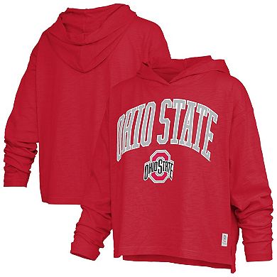 Women's Pressbox Scarlet Ohio State Buckeyes Nelson Arch Over Logo Long Sleeve Hooded Slub T-Shirt