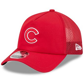 Men's New Era Red Chicago Cubs 2026 Batting Practice Apex 9FORTY Adjustable Trucker Hat