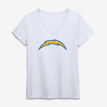 Women's Logo Athletic White Los Angeles Chargers Primary Logo V-Neck T-Shirt