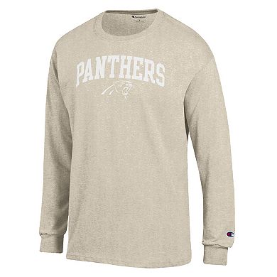 Men's Champion Heather Oatmeal Carolina Panthers White Ink Jersey Long Sleeve T-Shirt