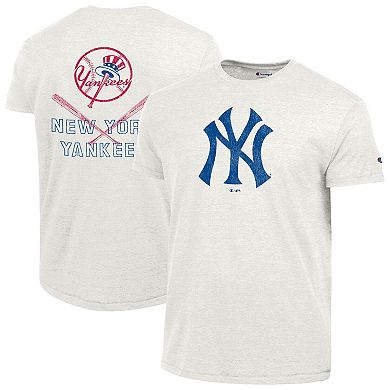 Men's Champion White New York Yankees Tri-Blend T-Shirt