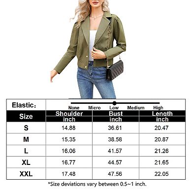 Womens Notched Lapel Cropped Jackets Long Sleeve Open Front Button Down Casual Jean Coatss