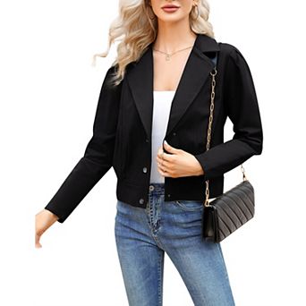 Womens Notched Lapel Cropped Jackets Long Sleeve Open Front Button Down Casual Jean Coatss