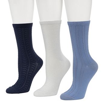 Women's Cuddl Duds® 3-Pack Texture Flat Knit Mock Rib Crew Socks