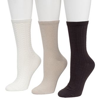 Women's Cuddl Duds® 3-Pack Texture Flat Knit Mock Rib Crew Socks