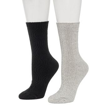 Women's Cuddl Duds® 2-Pack Lace Diamond Texture Twist Rib Crew Socks