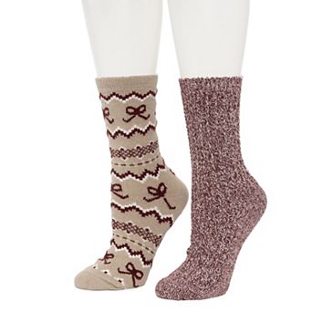 Women's Cuddl Duds® 2-Pack Chevron Bow Fairisle Crew Socks