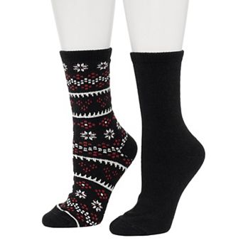 Women's Cuddl Duds® 2-Pack Snowflake Fair Isle Twist Crew Socks
