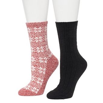 Women's Cuddl Duds® 2-Pack Birdseye Rib Crew Socks
