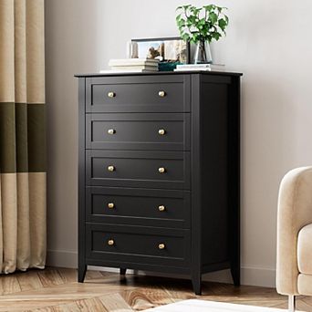 5 Drawer Dresser, Wooden Chest of Drawers for for Office, Storage Cabinet Organizer Drawers