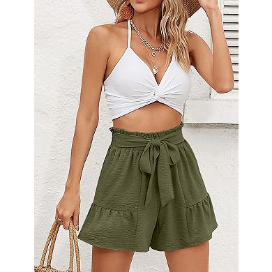 Women's High Waisted Shorts Adjustable Straps Casual Loose Beach Shorts
