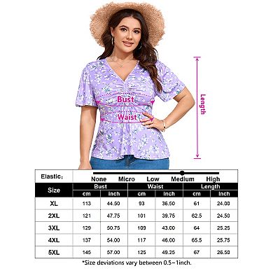Women's Plus Size Blouse V Neck Short Sleeves Ruffle Casual Summer Lightweight Tops