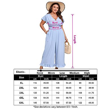 Women Plus Size One Piece Outfit Elastic Waist Wide Leg Jumpsuits