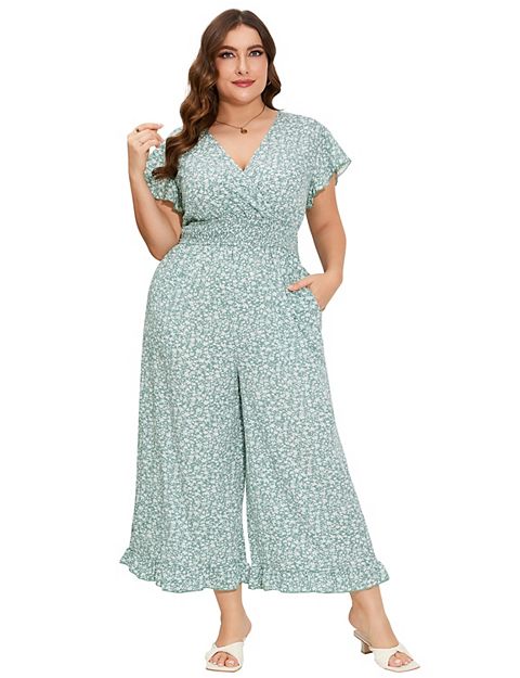 Женские комбинезоны One Women Plus Size One Piece Outfit Elastic Waist Wide Leg Jumpsuits