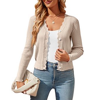 Womens Long Sleeve Cropped Cardigan Knit Button Down Sweaters Shrugs For Dress