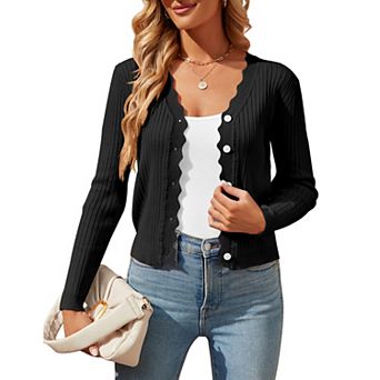 Womens Long Sleeve Cropped Cardigan Knit Button Down Sweaters Shrugs For Dress