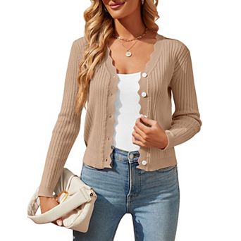 Womens Long Sleeve Cropped Cardigan Knit Button Down Sweaters Shrugs For Dress