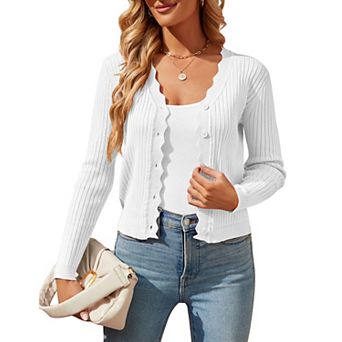 Womens Long Sleeve Cropped Cardigan Knit Button Down Sweaters Shrugs For Dress