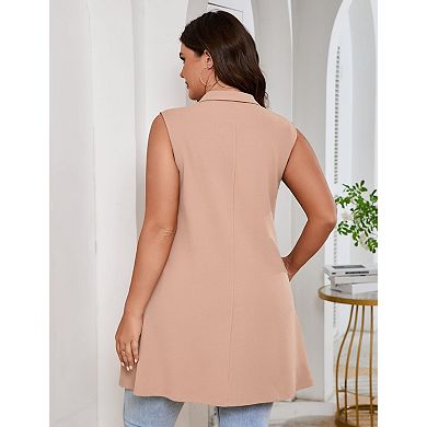 Women's Plus Size Long Blazers Sleeveless Vest Casual with Pockets