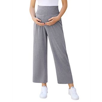 Women's Maternity Pants Over Belly Palazzo Soft Lounge Pants Stretch Wide Leg Pregnancy Trousers