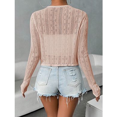 Women's Tie Front Cardigan Lightweight Sweater Cute Flower Cardigan